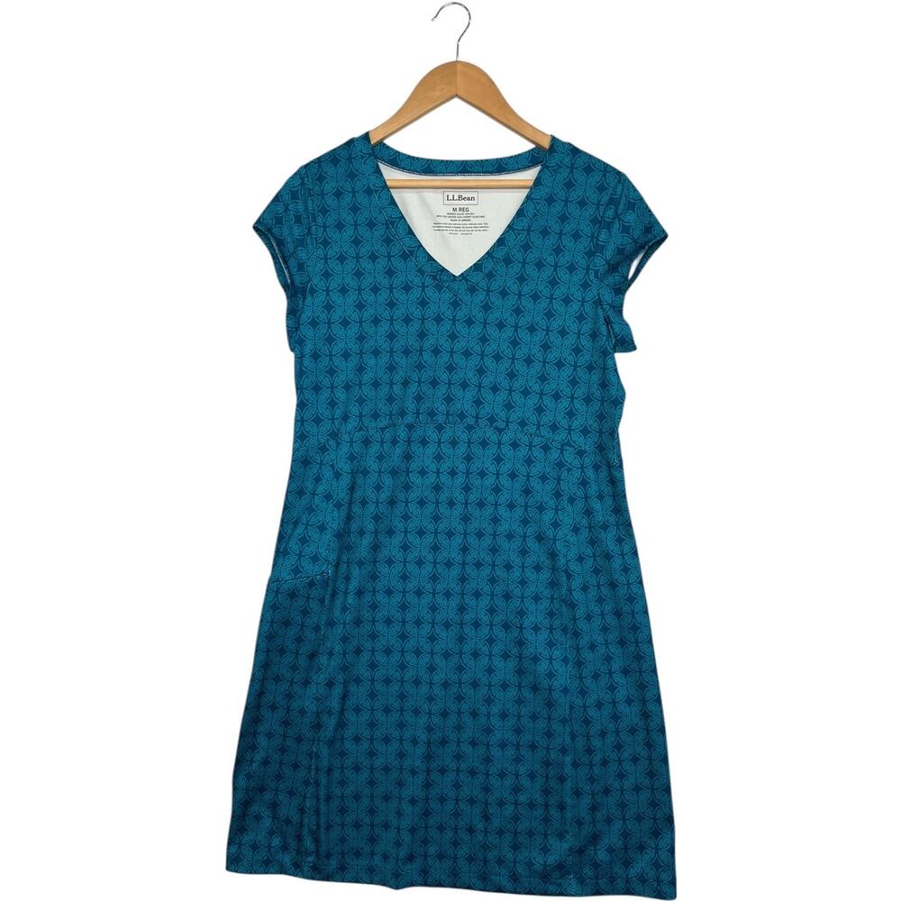 LL Bean Dress Womens Medium Green Blue Geometric Tennis Golf Performance Sporty